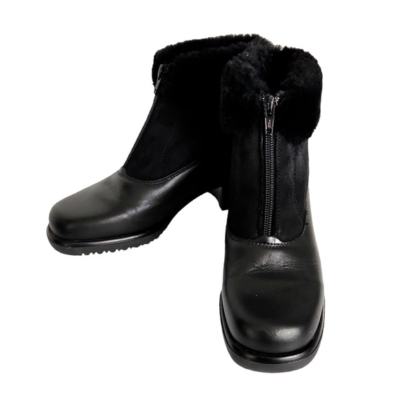 La CANADIENNE Shoes - La Canadienne Leather Ankle Booties 5.5 Black Front Zip Sherpa Cuff Lug Sole